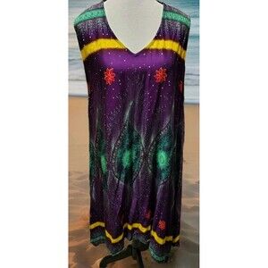 Dragon Fly Dress Size L V Neck Sleeveless 100% Rayon